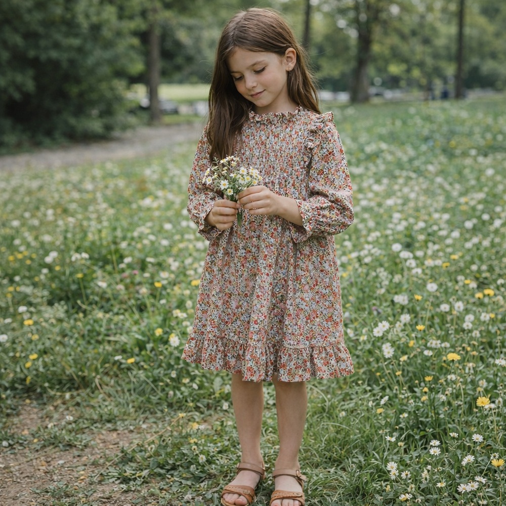 Doen Girls Floral Ruffle Hem Dress